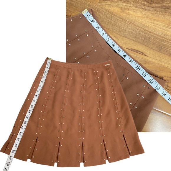 LIU.JO A-line Caramel Camel Tan Skirt Silver Studded Embellished Y2K Luxury 2 - Picture 10 of 12